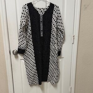 Pakistani Indian Black and White Polka Dot top kuta kameez Tunic Dress
